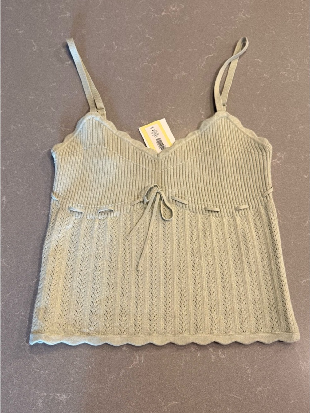 Aritzia Wilfred Sage Green Ribbed Cable Knit Scallop-Trim Cami